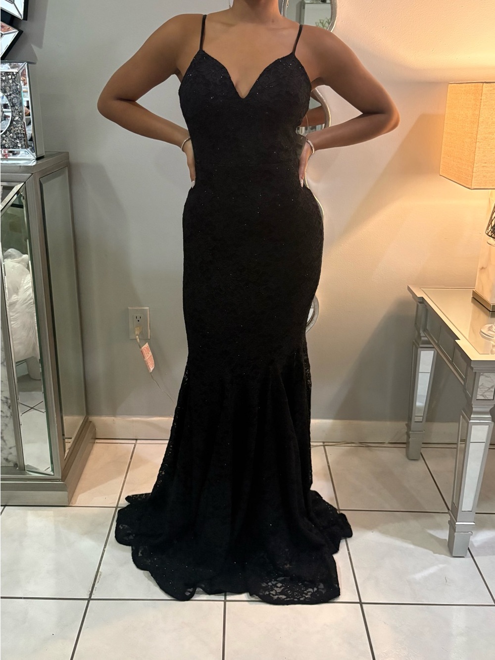 Black Shimmer Lace Mermaid Gown